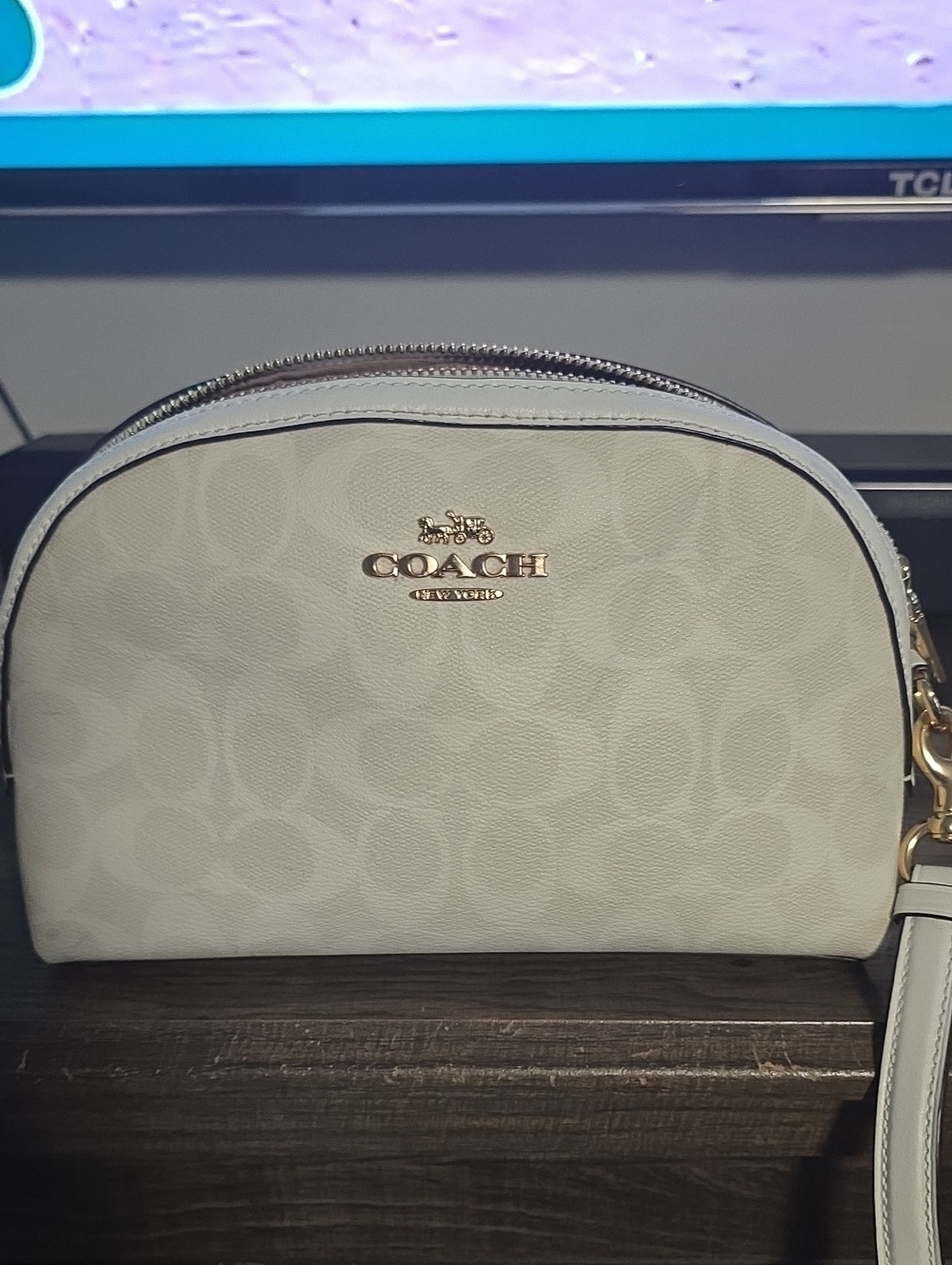 Coach Light Beige Signature Dome Wristlet Crossbody